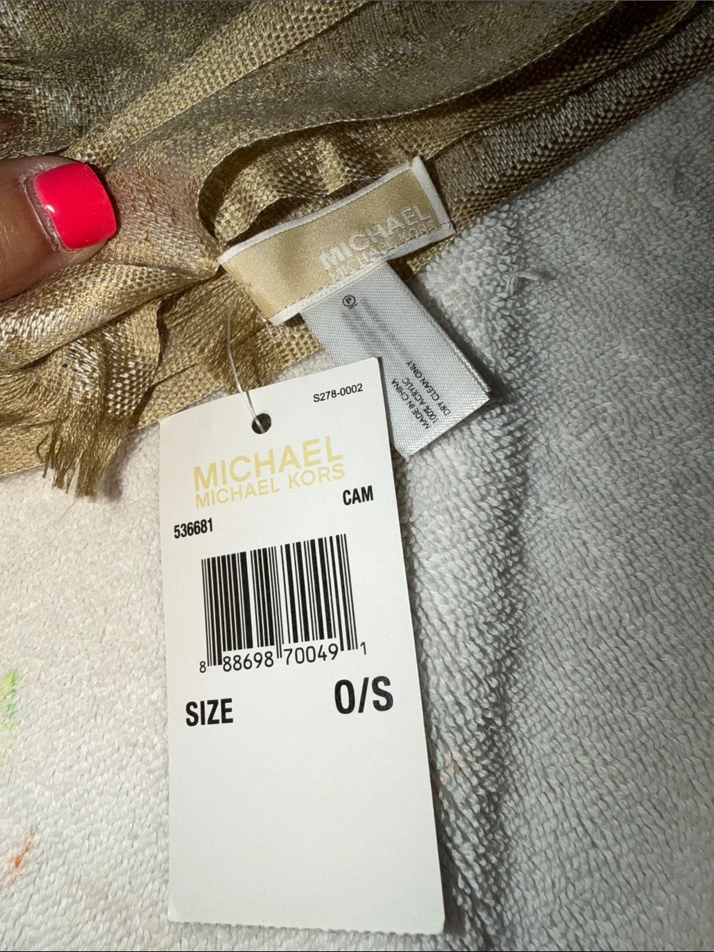 Michael Kors NWT Metallic Gold Ivory Jacquard Logo Scarf Wrap Shawl NWT 25”x84”